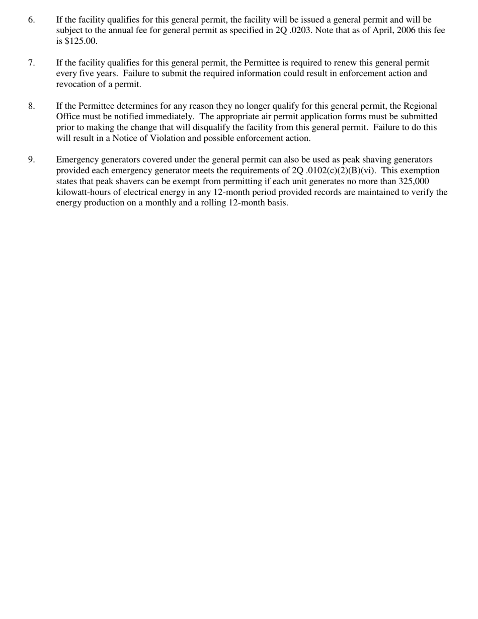 General Permit Application Form for Emergency Generators - North Carolina, Page 4