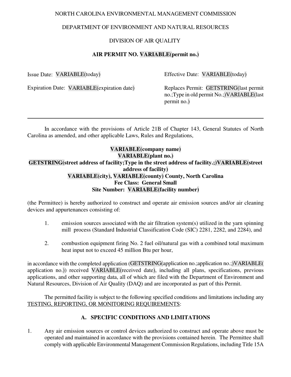 Sample Yarn Spinning Plant Permit - North Carolina, Page 3