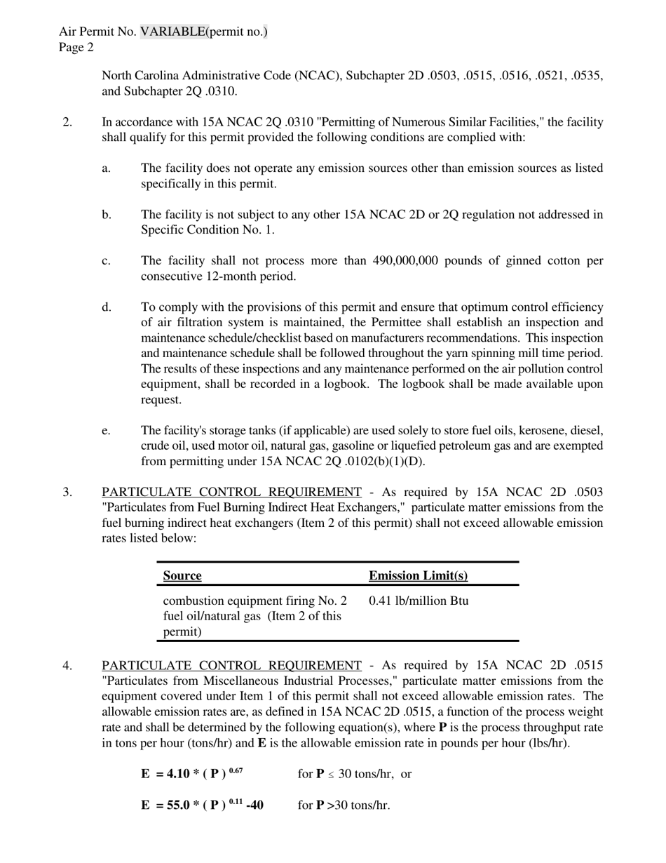 Sample Yarn Spinning Plant Permit - North Carolina, Page 4