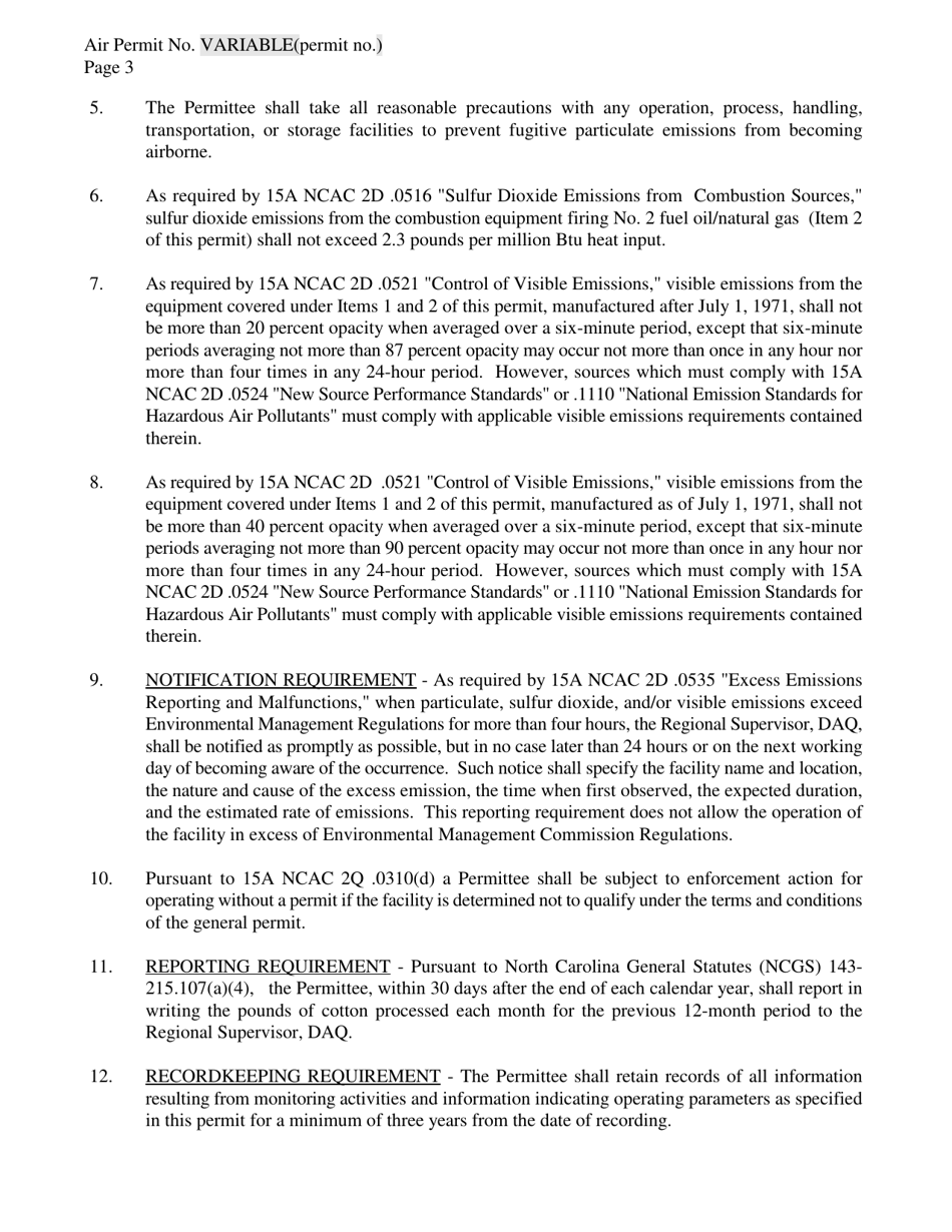 Sample Yarn Spinning Plant Permit - North Carolina, Page 5