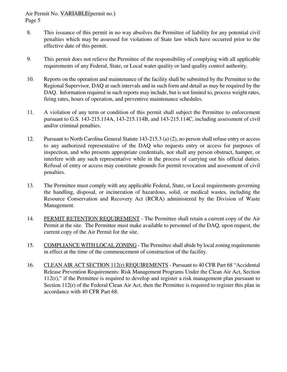 Sample Yarn Spinning Plant Permit - North Carolina, Page 7