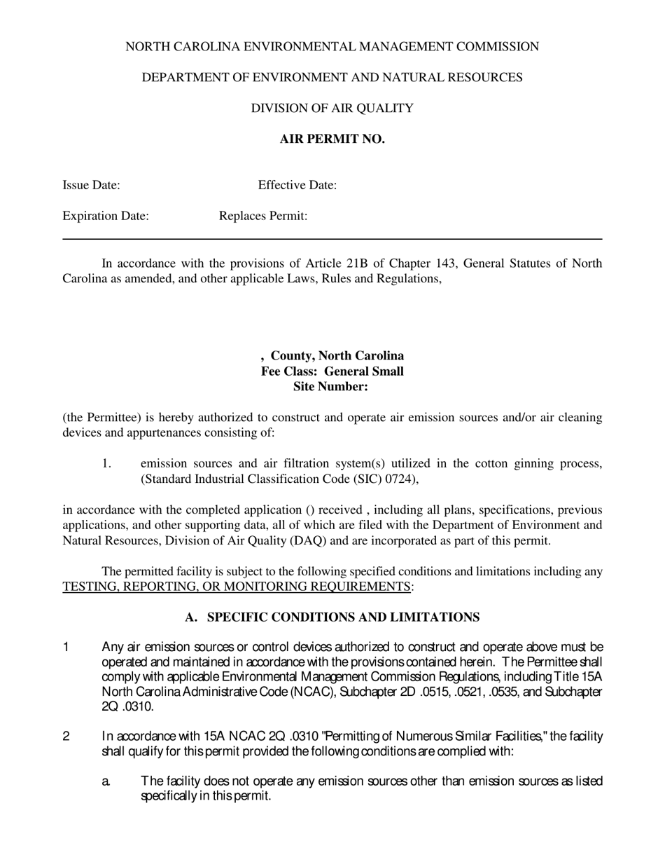 Sample Cotton Ginning Permit - North Carolina, Page 3