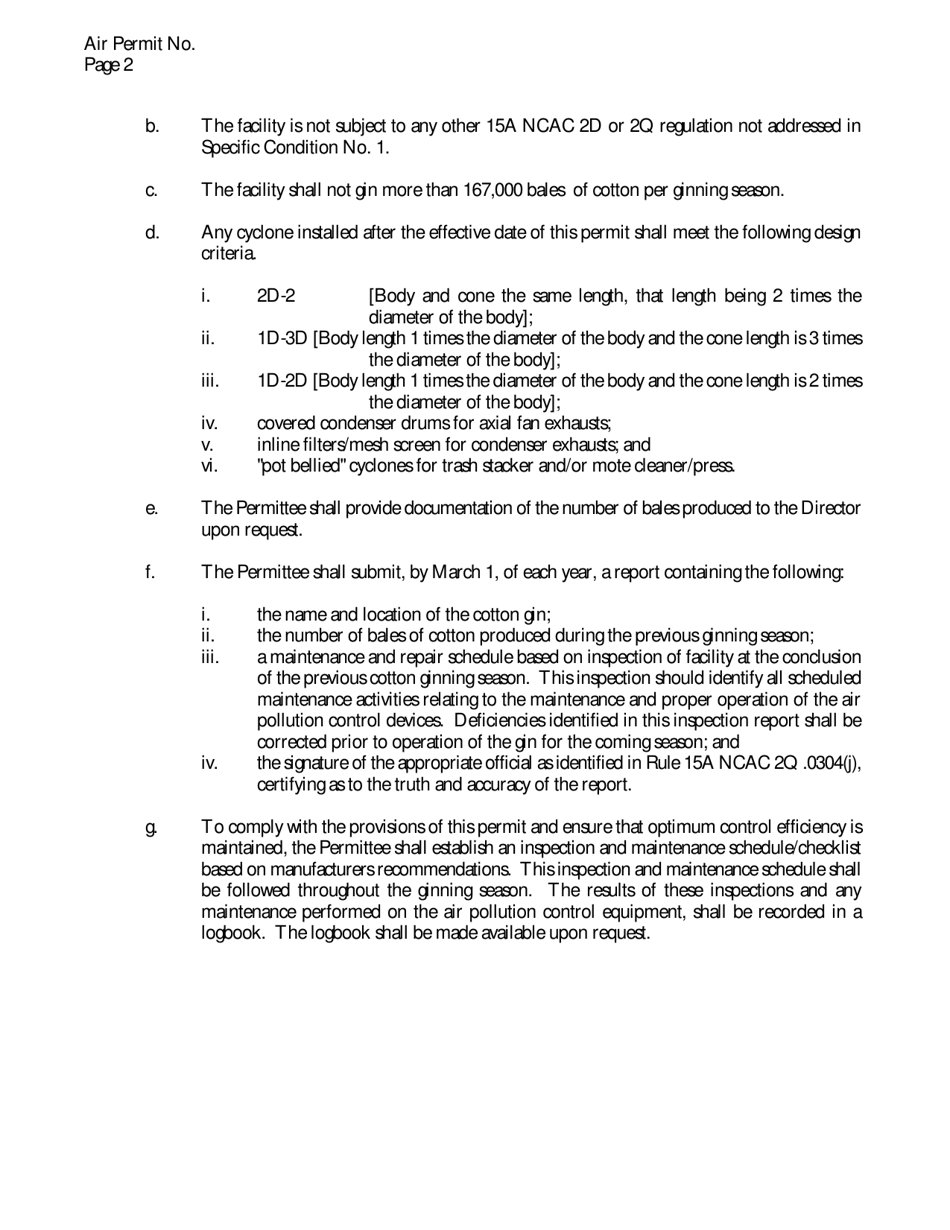Sample Cotton Ginning Permit - North Carolina, Page 4