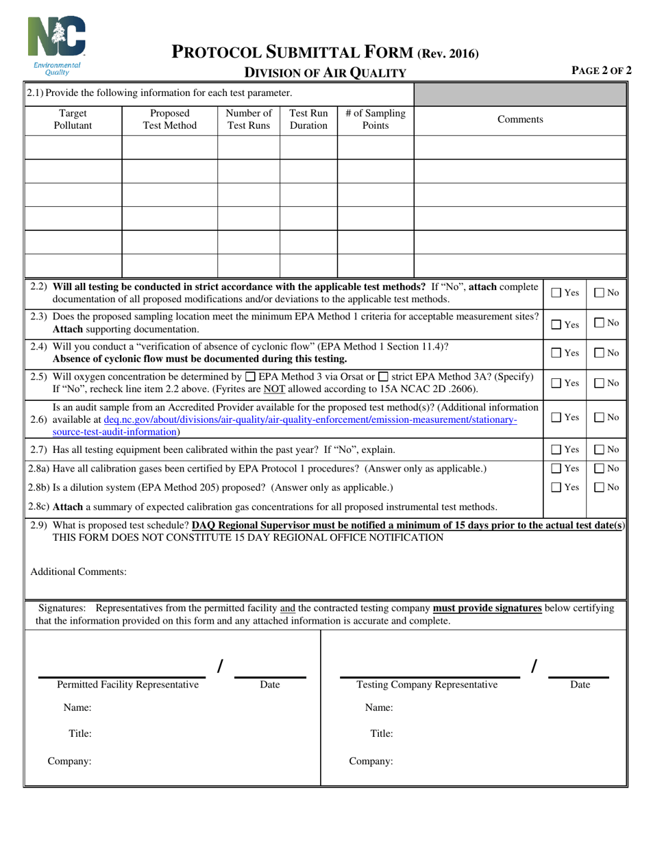 Protocol Submittal Form - North Carolina, Page 2
