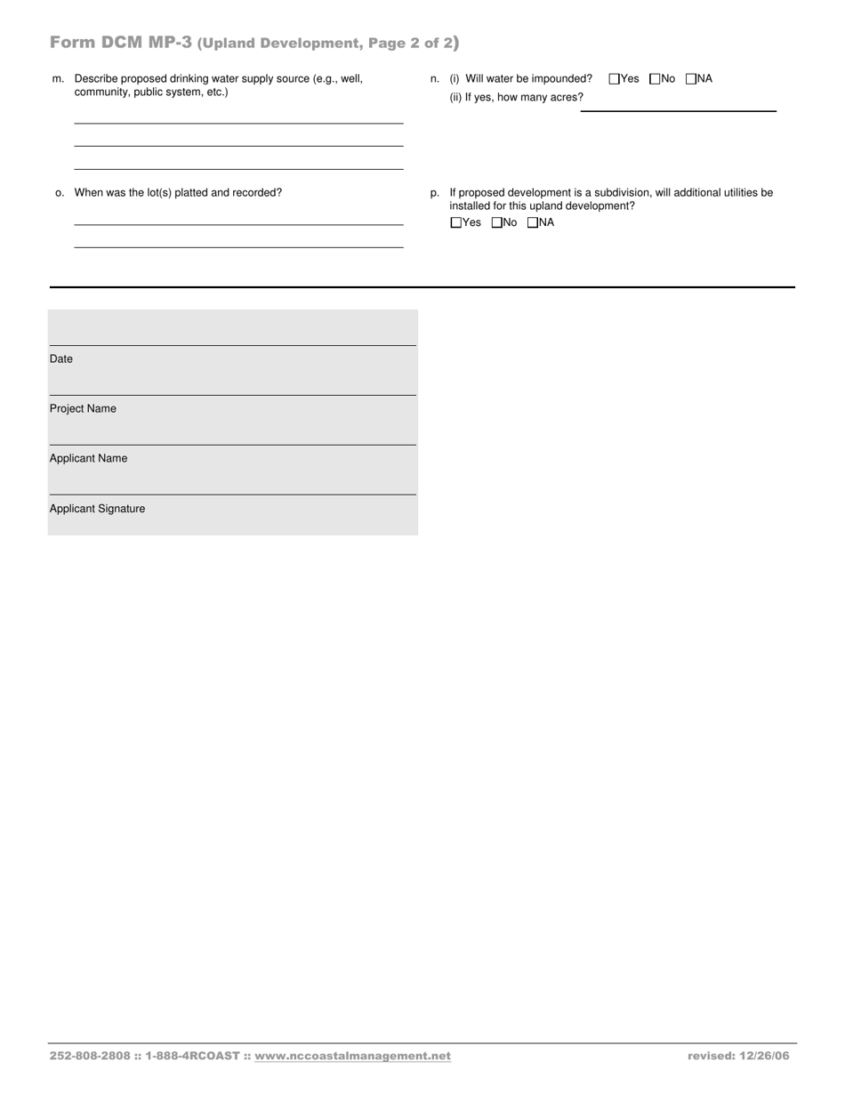 Form DCM MP-3 Upland Development - North Carolina, Page 2
