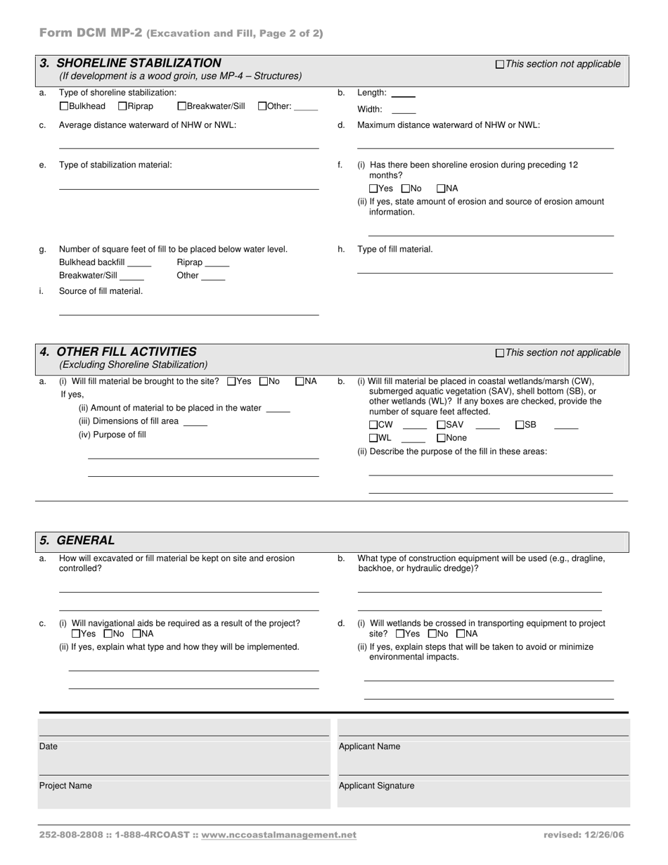 Form DCM MP-2 Excavation and Fill (Except for Bridges and Culverts) - North Carolina, Page 2