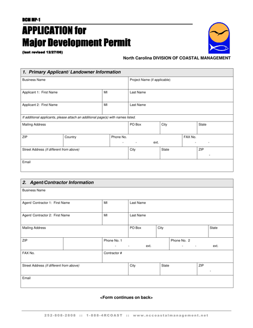 Form DCM MP-1 Application for Major Development Permit - North Carolina