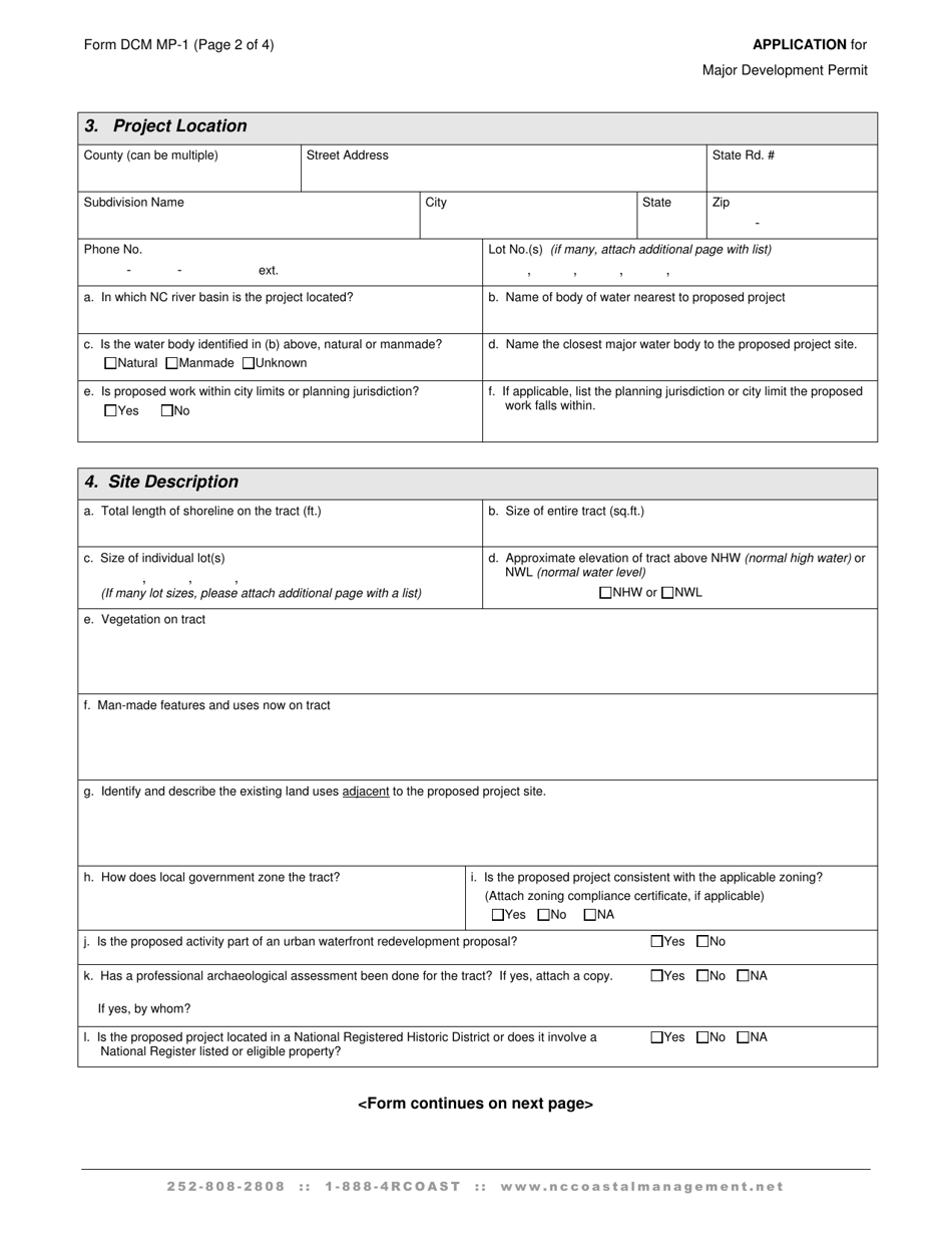 Form DCM MP-1 Application for Major Development Permit - North Carolina, Page 2