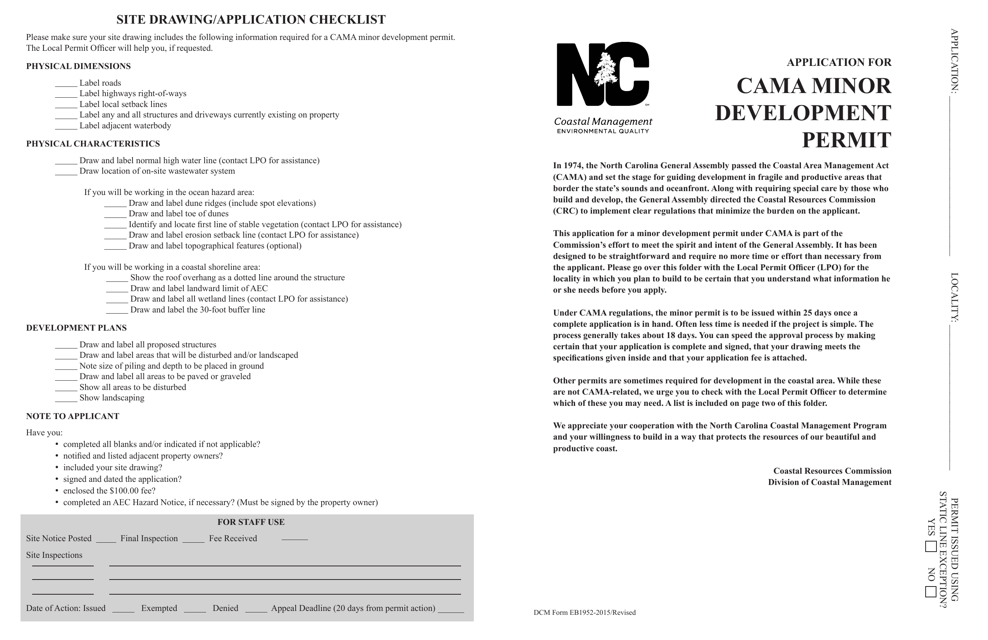 DCM Form 1952 Minor Permit Application - North Carolina