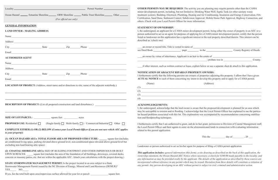 DCM Form 1952 Minor Permit Application - North Carolina, Page 2