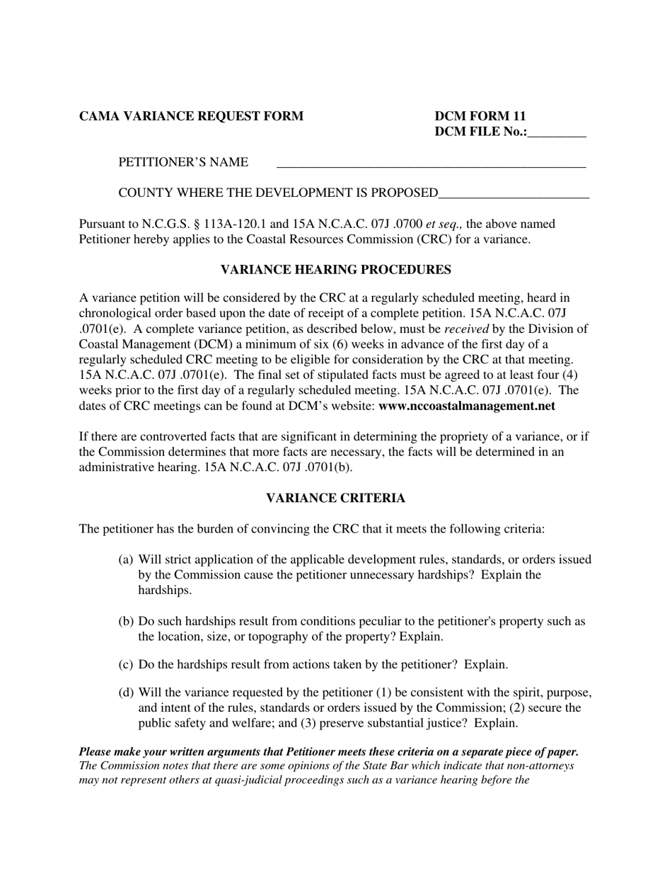 DCM Form 11 CAMA Variance Request Form - North Carolina, Page 1