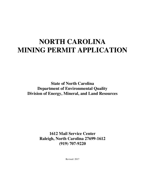 Mining Permit Application Form - North Carolina Download Pdf