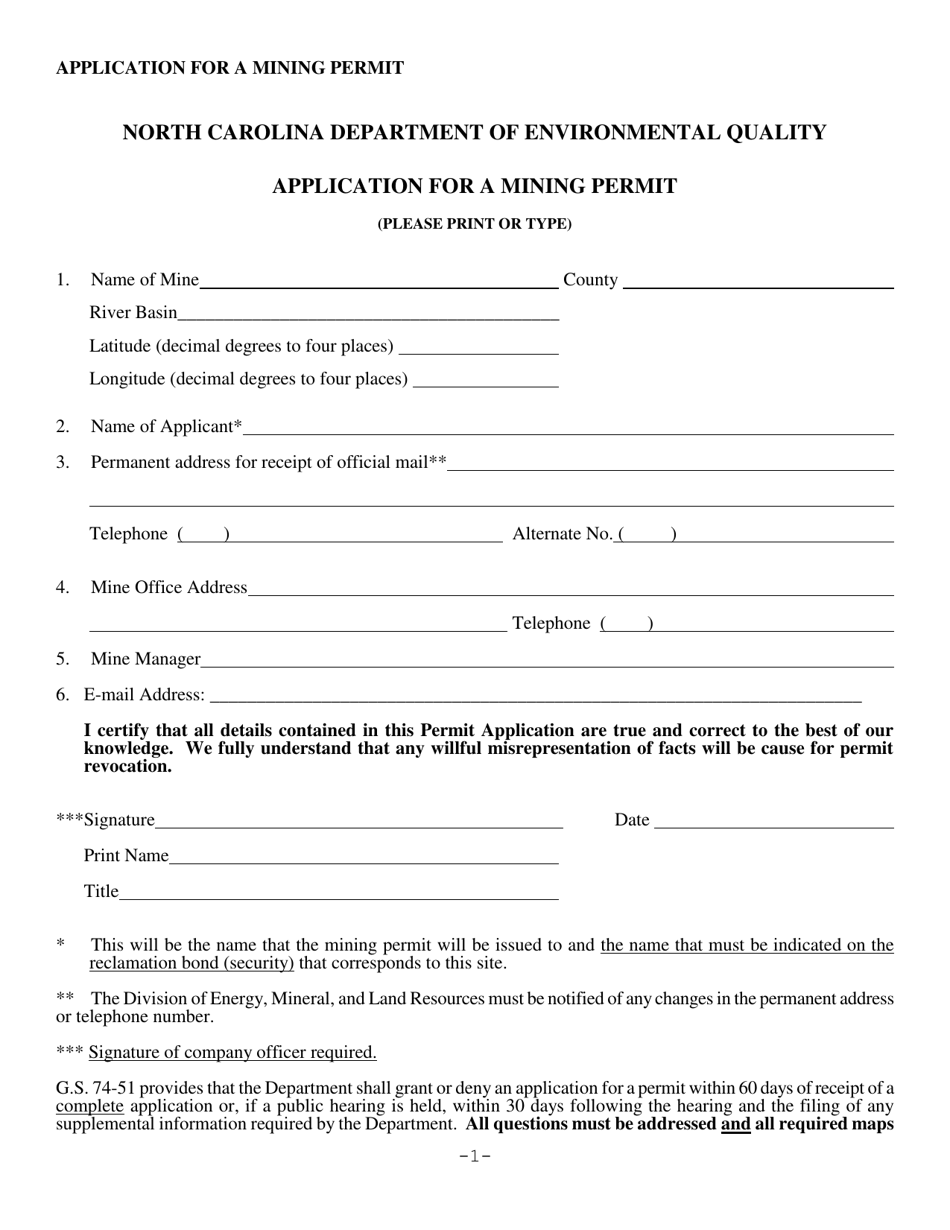 Mining Permit Application Form - North Carolina, Page 5