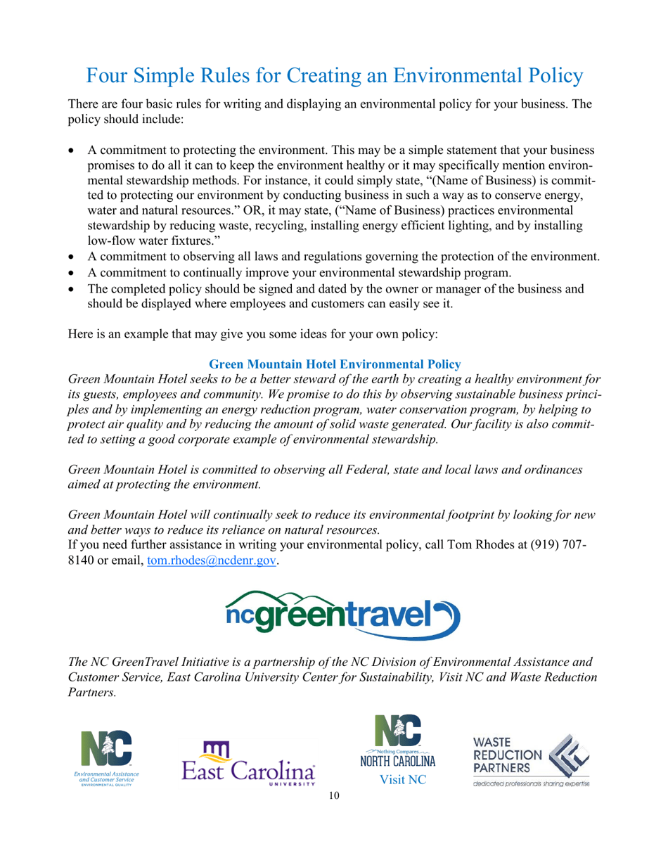 Hotel  Lodging Application Form - North Carolina Green Travel Program - North Carolina, Page 10
