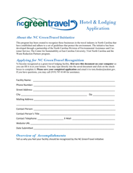 Hotel &amp; Lodging Application Form - North Carolina Green Travel Program - North Carolina