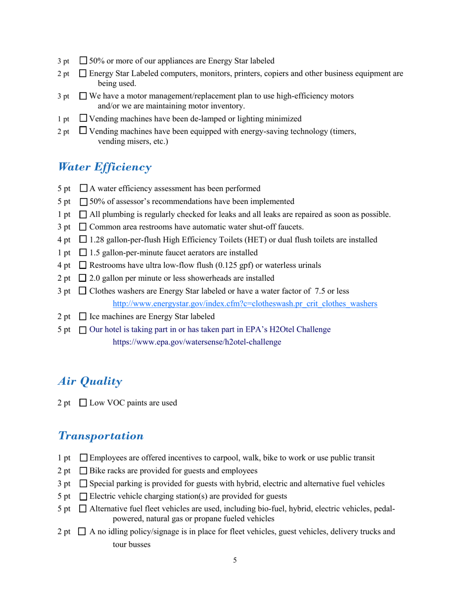 Hotel  Lodging Application Form - North Carolina Green Travel Program - North Carolina, Page 5