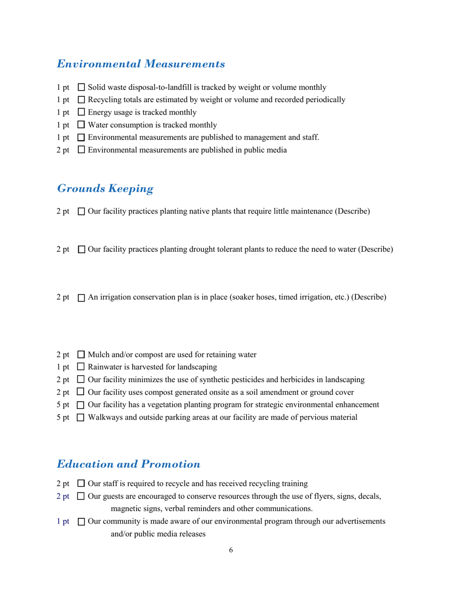 Hotel  Lodging Application Form - North Carolina Green Travel Program - North Carolina, Page 6