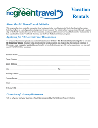 Vacation Rentals Application Form - North Carolina Green Travel Program - North Carolina