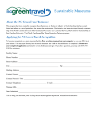 Sustainable Museums Application Form - North Carolina Green Travel Program - North Carolina