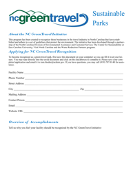 Sustainable Parks Application Form - North Carolina Green Travel Program - North Carolina