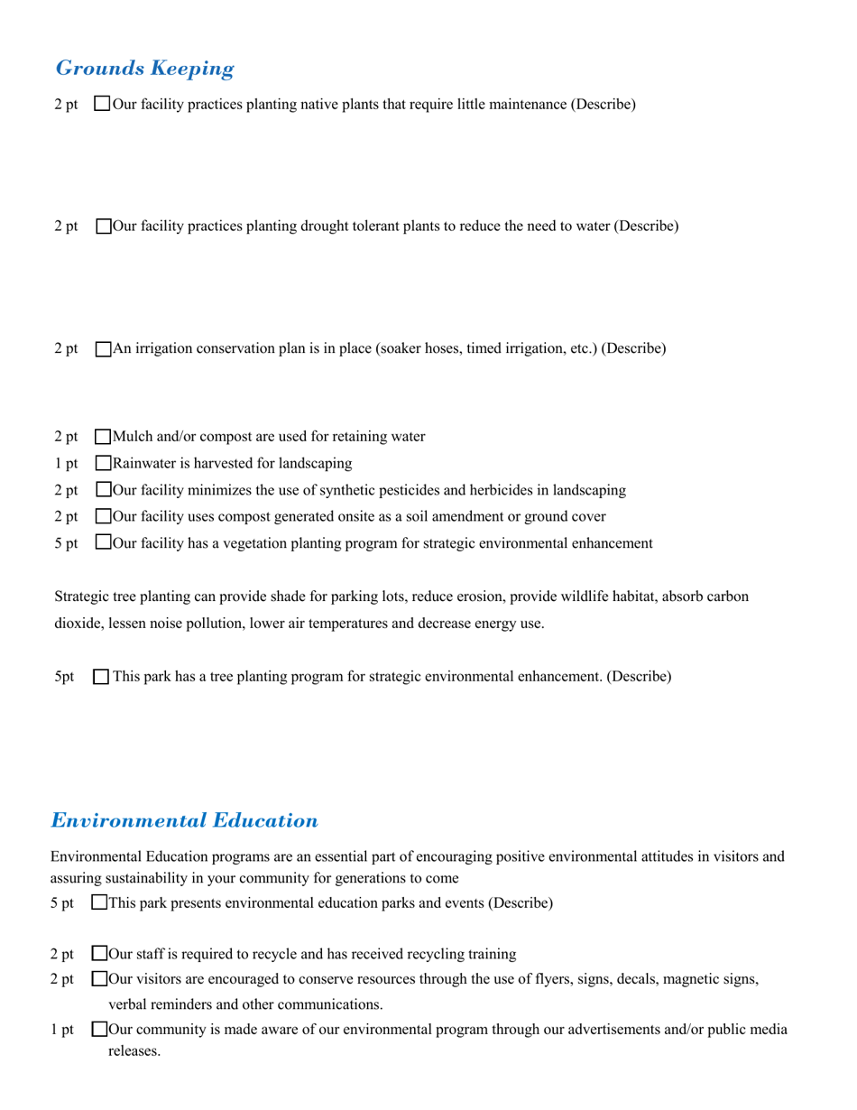 Sustainable Parks Application Form - North Carolina Green Travel Program - North Carolina, Page 5