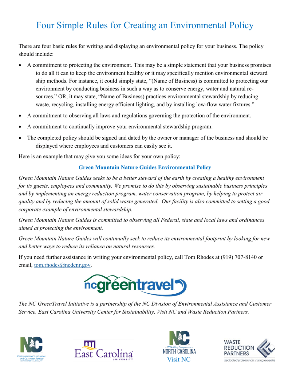 Nature Based Businesses Application Form - North Carolina Green Travel Program - North Carolina, Page 11