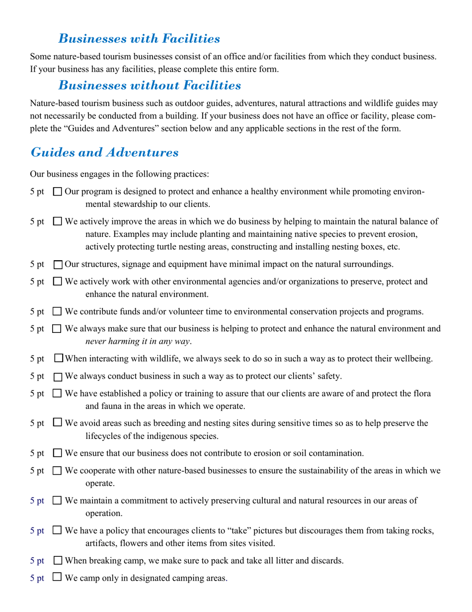 Nature Based Businesses Application Form - North Carolina Green Travel Program - North Carolina, Page 3