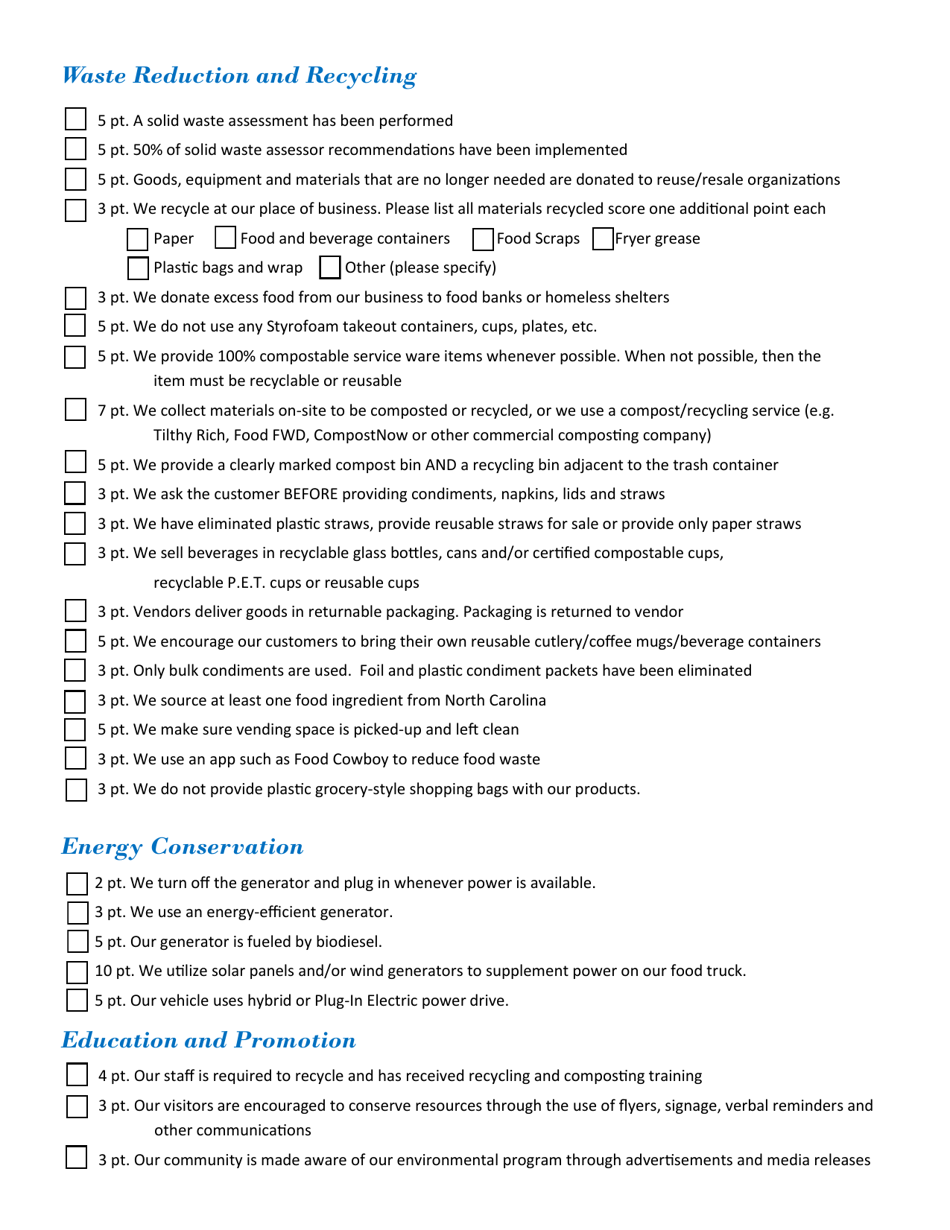 Food Truck Application Form - North Carolina Green Travel Program - North Carolina, Page 3