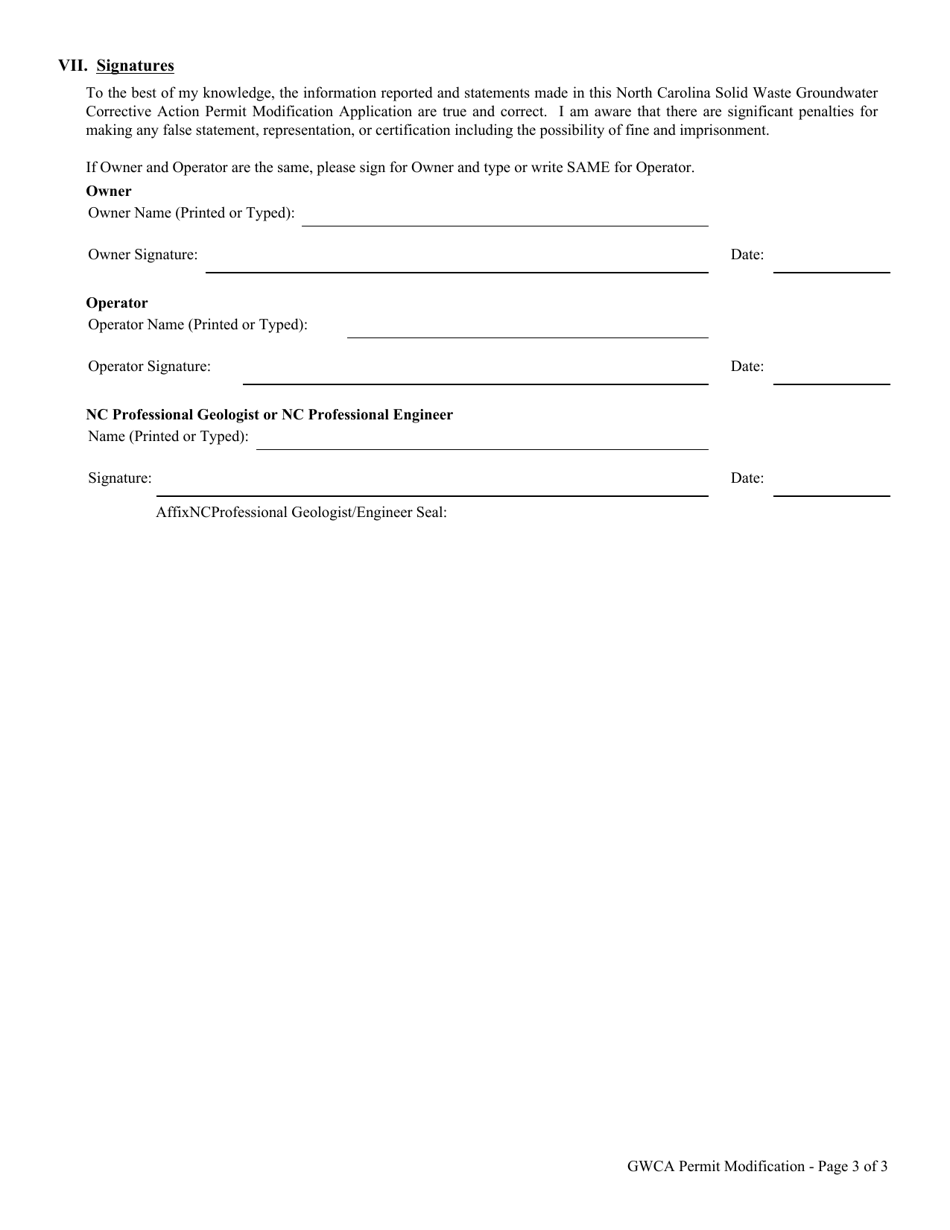 Solid Waste Groundwater Corrective Action Permit Modification Application - North Carolina, Page 3