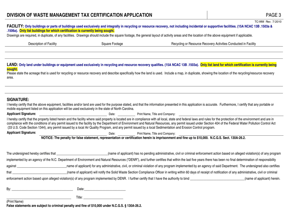 Form TC-WM Application for Tax Certification  Exemption - North Carolina, Page 3