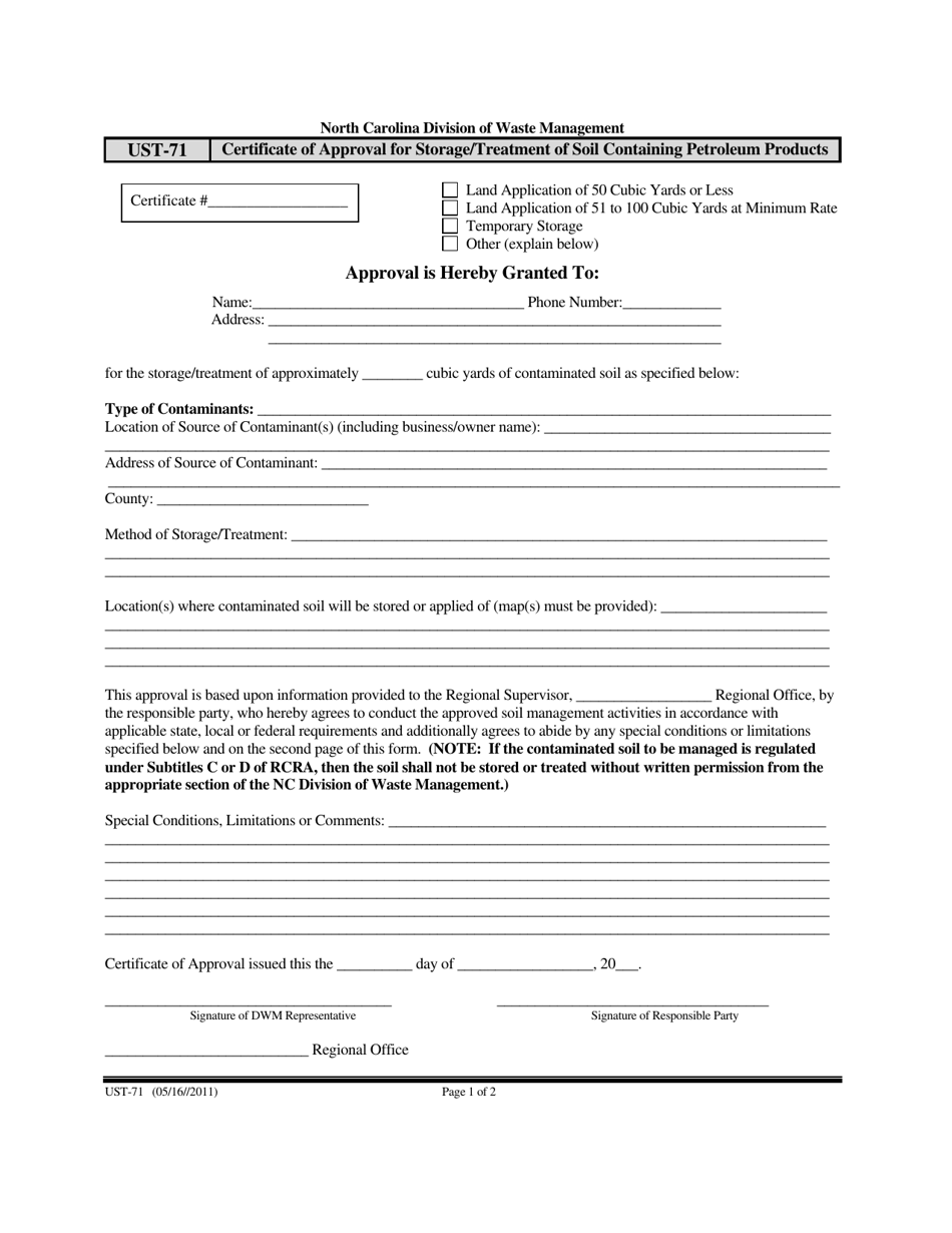 Form UST71 Download Printable PDF or Fill Online Certificate of