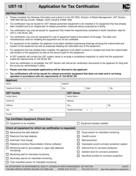 Document preview: Form UST-18 Application for Tax Certification - North Carolina