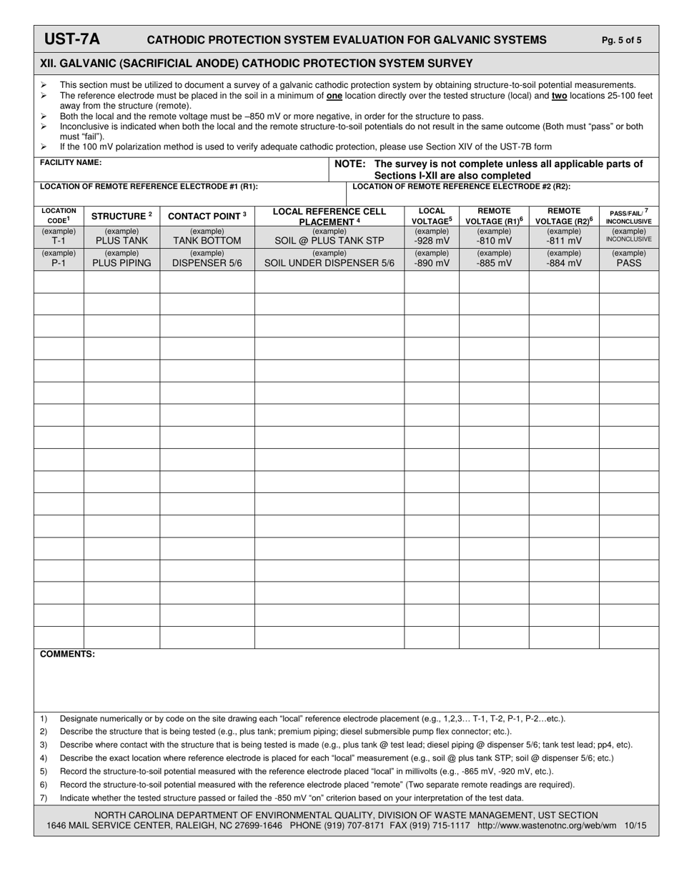 Form UST-7A Evaluation for Galvanic (Sacrificial Anode) Systems - North Carolina, Page 5