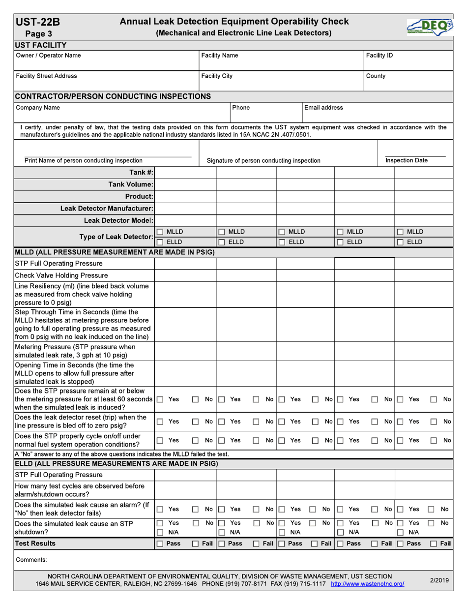 Form UST-22B Annual Leak Detection Equipment Operability Check - North Carolina, Page 3