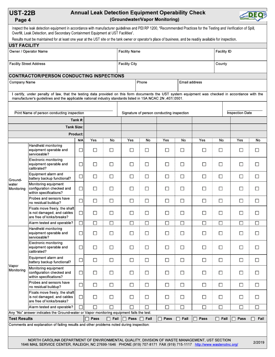 Form UST-22B Annual Leak Detection Equipment Operability Check - North Carolina, Page 4