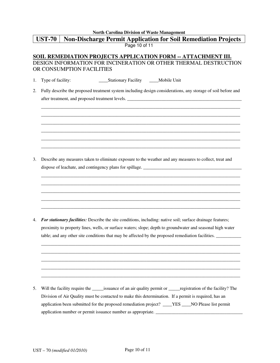 Form UST-70 Non-discharge Permit Application for Soil Remediation Projects - North Carolina, Page 11