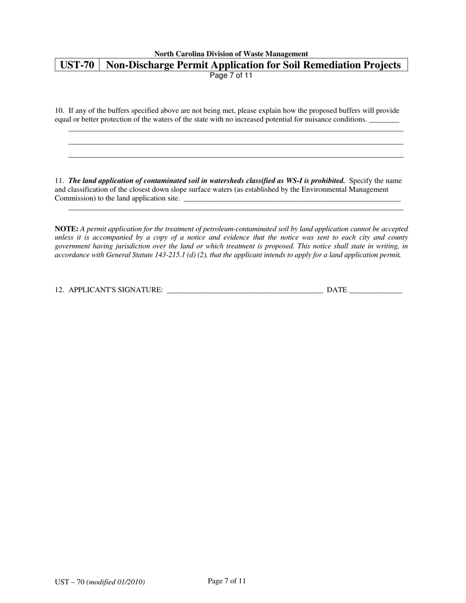 Form UST-70 Non-discharge Permit Application for Soil Remediation Projects - North Carolina, Page 8