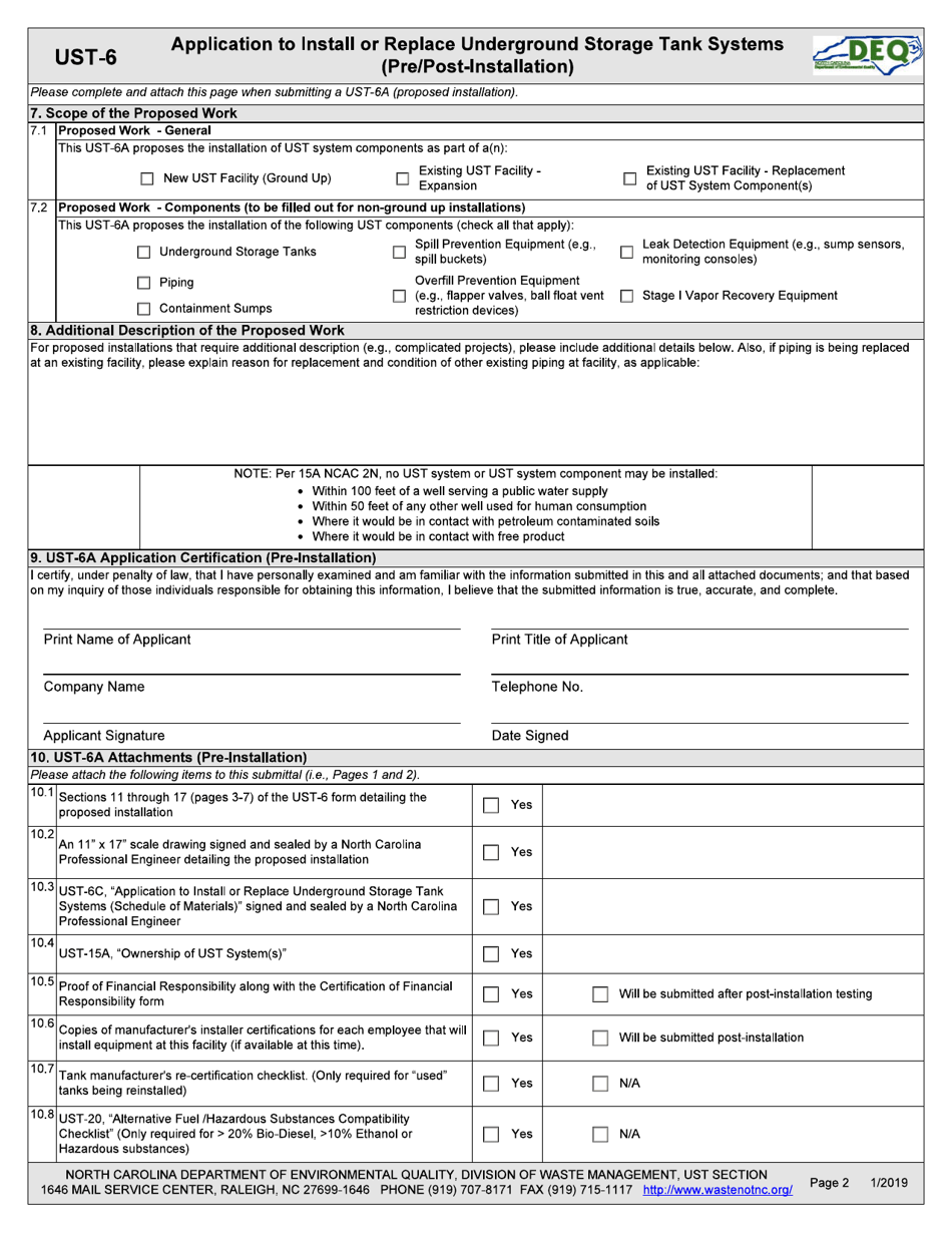 Form UST-6 Application to Install or Replace Underground Storage Tank Systems (Pre / Post-installation) - North Carolina, Page 2