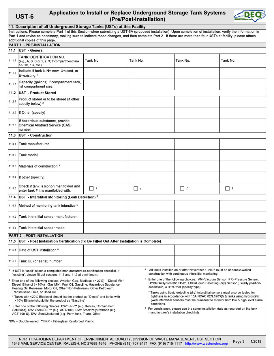 Form UST-6 Application to Install or Replace Underground Storage Tank Systems (Pre / Post-installation) - North Carolina, Page 3