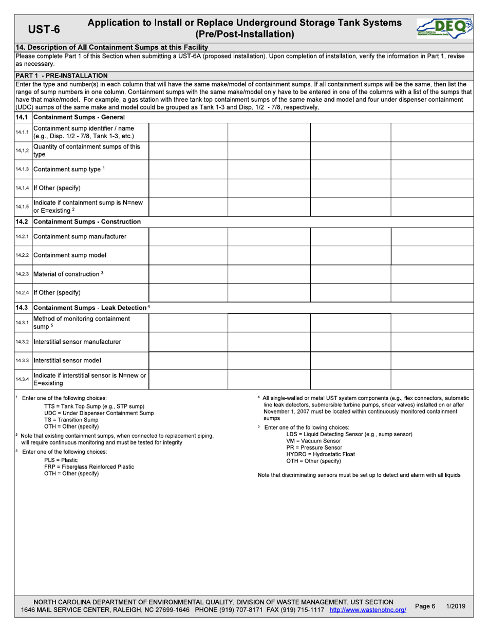 Form UST-6 Application to Install or Replace Underground Storage Tank Systems (Pre / Post-installation) - North Carolina, Page 6