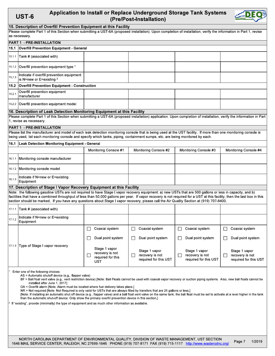 Form UST-6 Application to Install or Replace Underground Storage Tank Systems (Pre / Post-installation) - North Carolina, Page 7