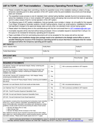 Document preview: Form UST-6-TOPR Ust Post-installation - Temporary Operating Permit Request - North Carolina