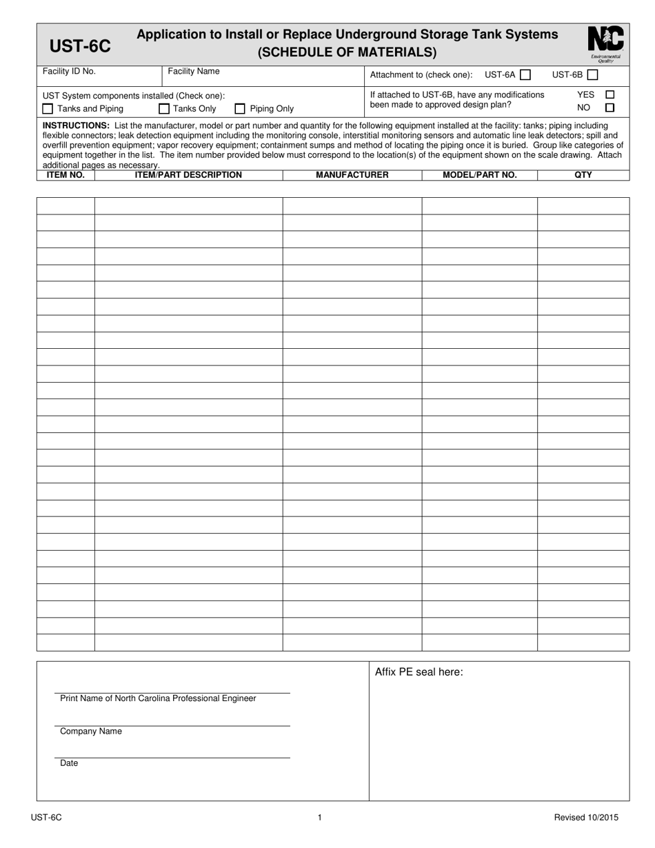 Form UST-6C - Fill Out, Sign Online and Download Fillable PDF, North ...