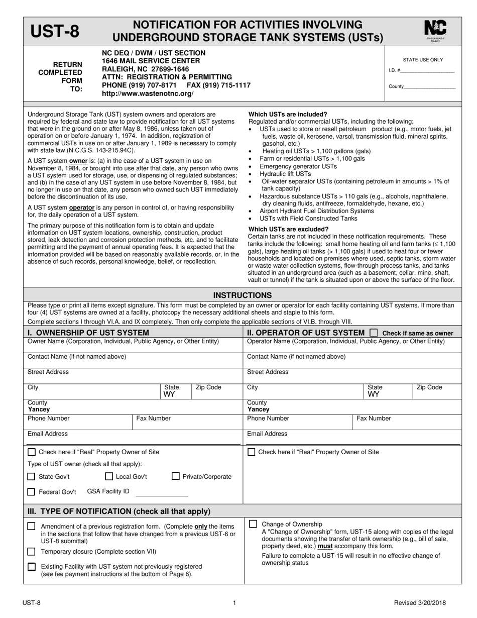 Form UST-8 - Fill Out, Sign Online and Download Fillable PDF, North ...