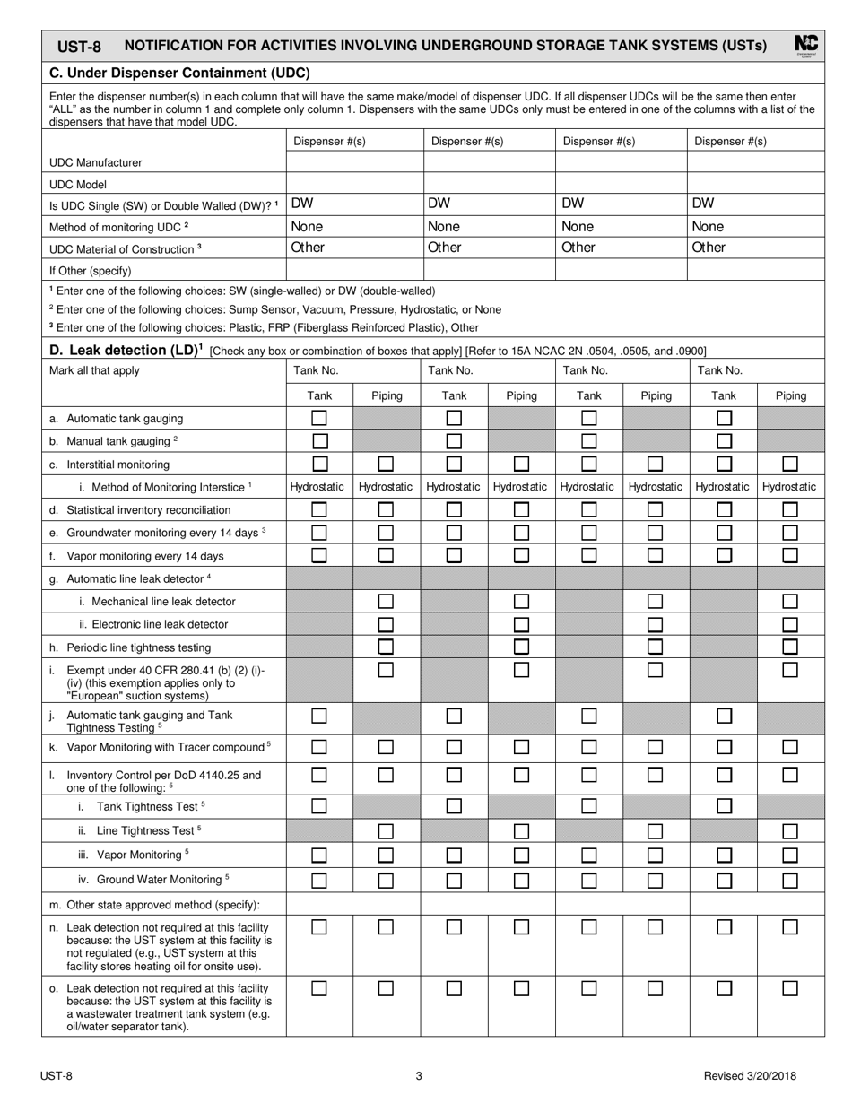 Form UST-8 Notification for Activities Involving Underground Storage Tank Systems (Usts) - North Carolina, Page 3