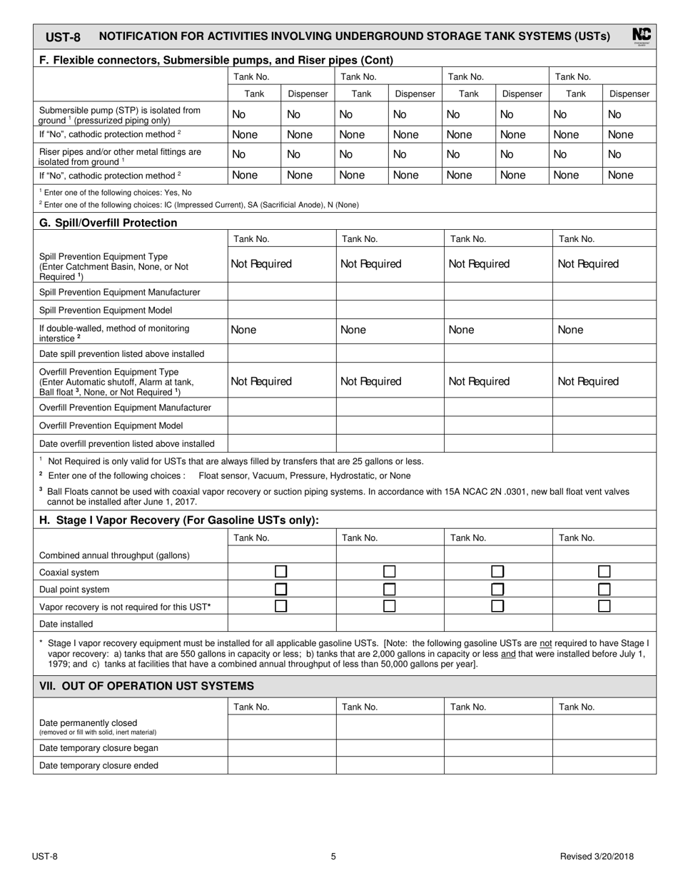 Form UST-8 Notification for Activities Involving Underground Storage Tank Systems (Usts) - North Carolina, Page 5