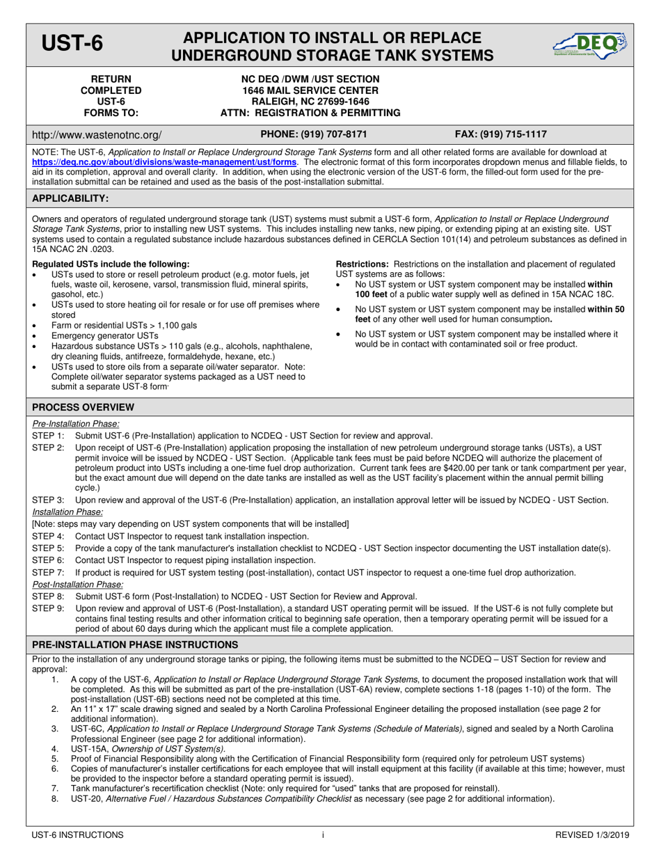 Download Instructions for Form UST6 Application to Install or Replace