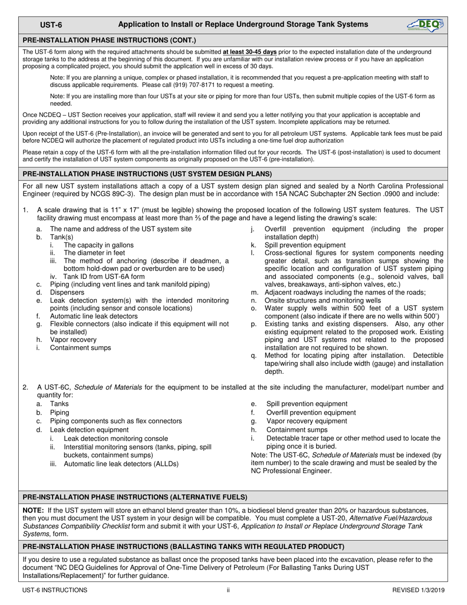 Instructions for Form UST-6 Application to Install or Replace Underground Storage Tank Systems - North Carolina, Page 2