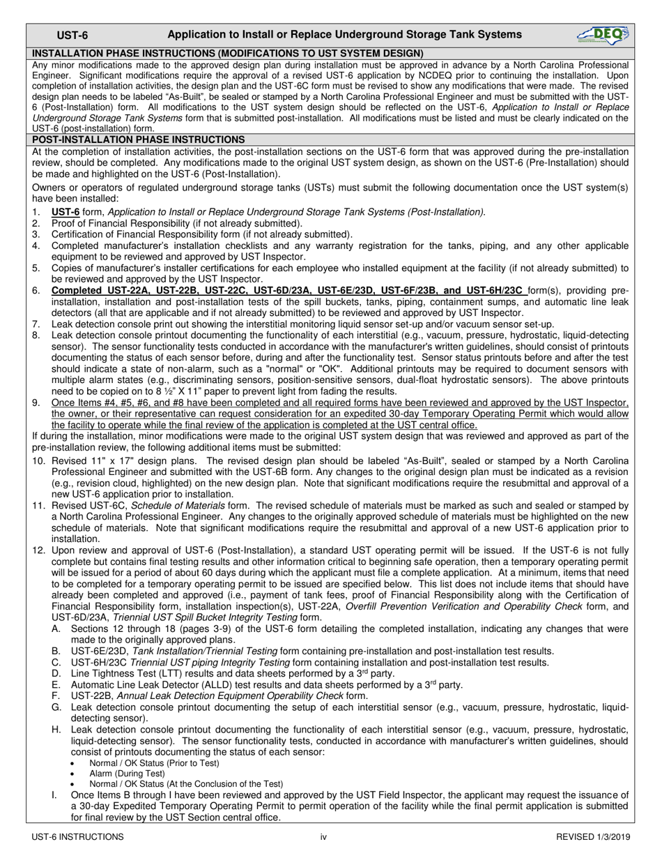 Instructions for Form UST-6 Application to Install or Replace Underground Storage Tank Systems - North Carolina, Page 4