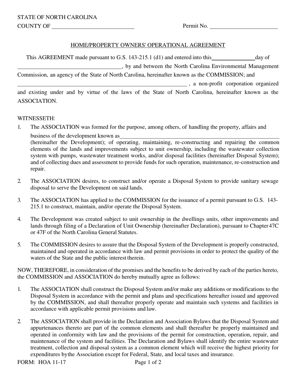 Form HOA Home / Property Owners Operational Agreement - North Carolina, Page 1